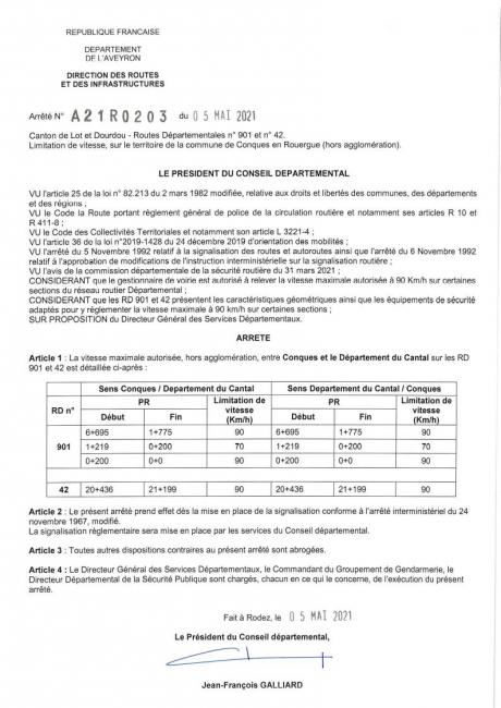 Arrêté conques - département du Cantal