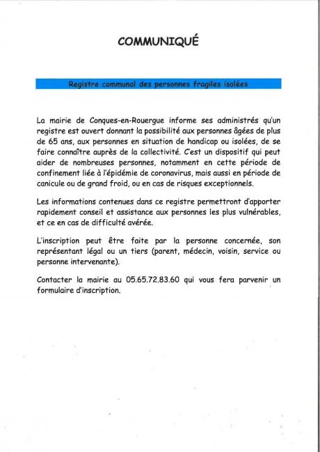 Registre des personnes vulnérables