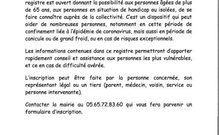 Registre des personnes vulnérables